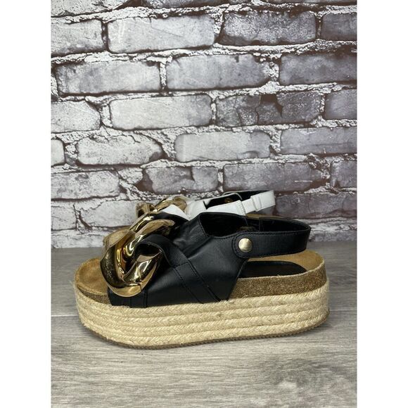 J. W. JW Anderson Chain Black White Leather Espadrille Platform Sandals Women 38 - Picture 12 of 16